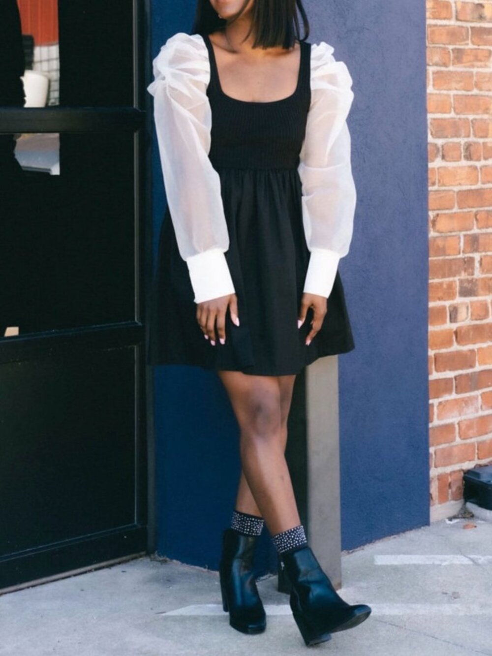 Women's Dress- En Sasion by Dressed in LALA Black Dress with Sheer White Sleeves